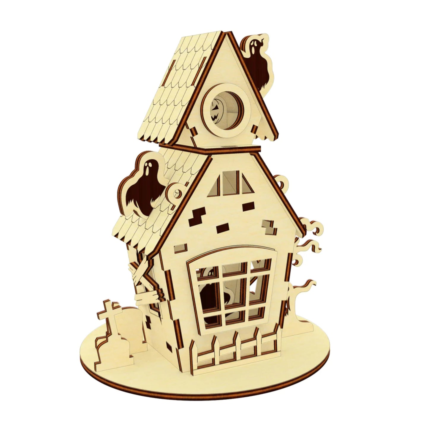 Miniature Haunted House With Ghosts, Graves and Pumpkin