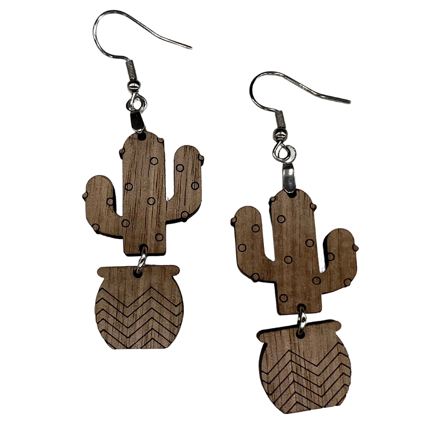 Adorable Potted Cactus Two-Piece Dangle Earrings