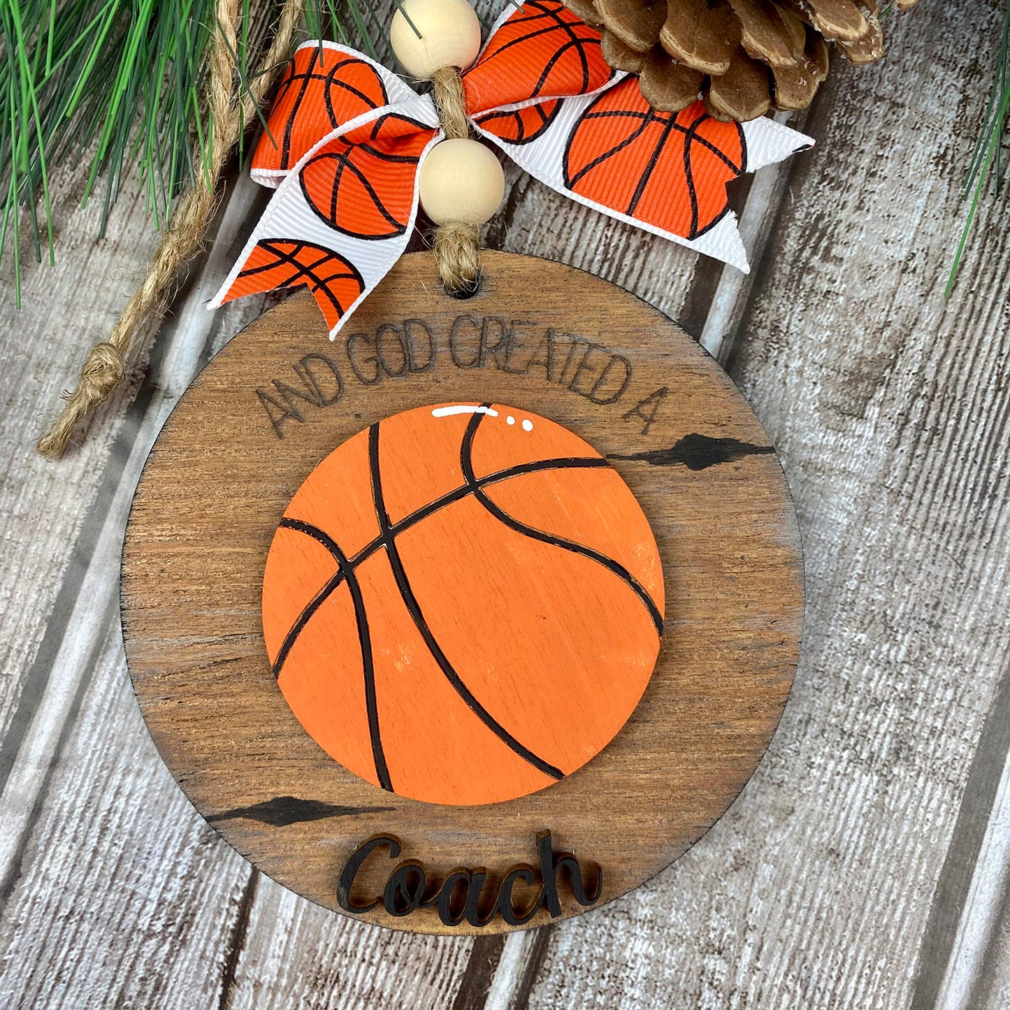 And God Created A Coach - Basketball Christmas Ornament / Gift Tag