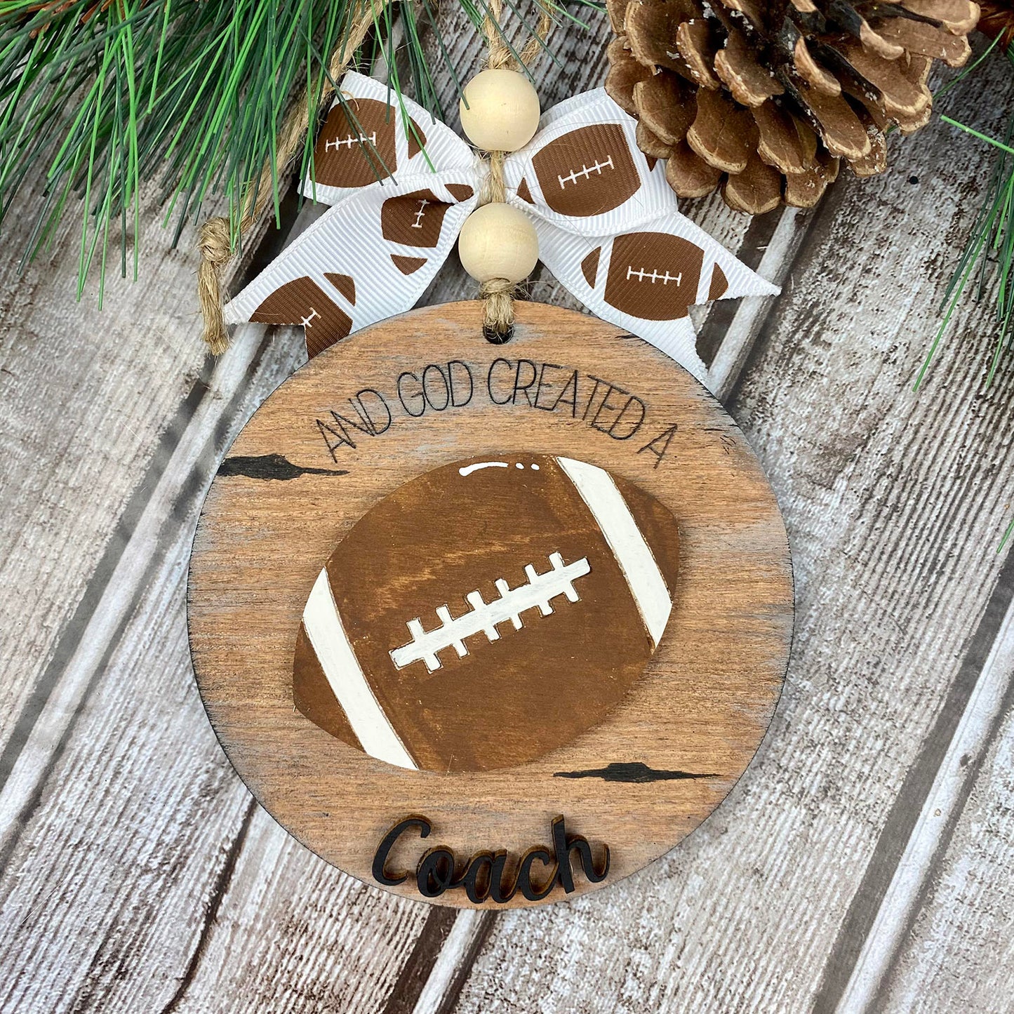 And God Created A Coach - Football Christmas Ornament / Gift Tag