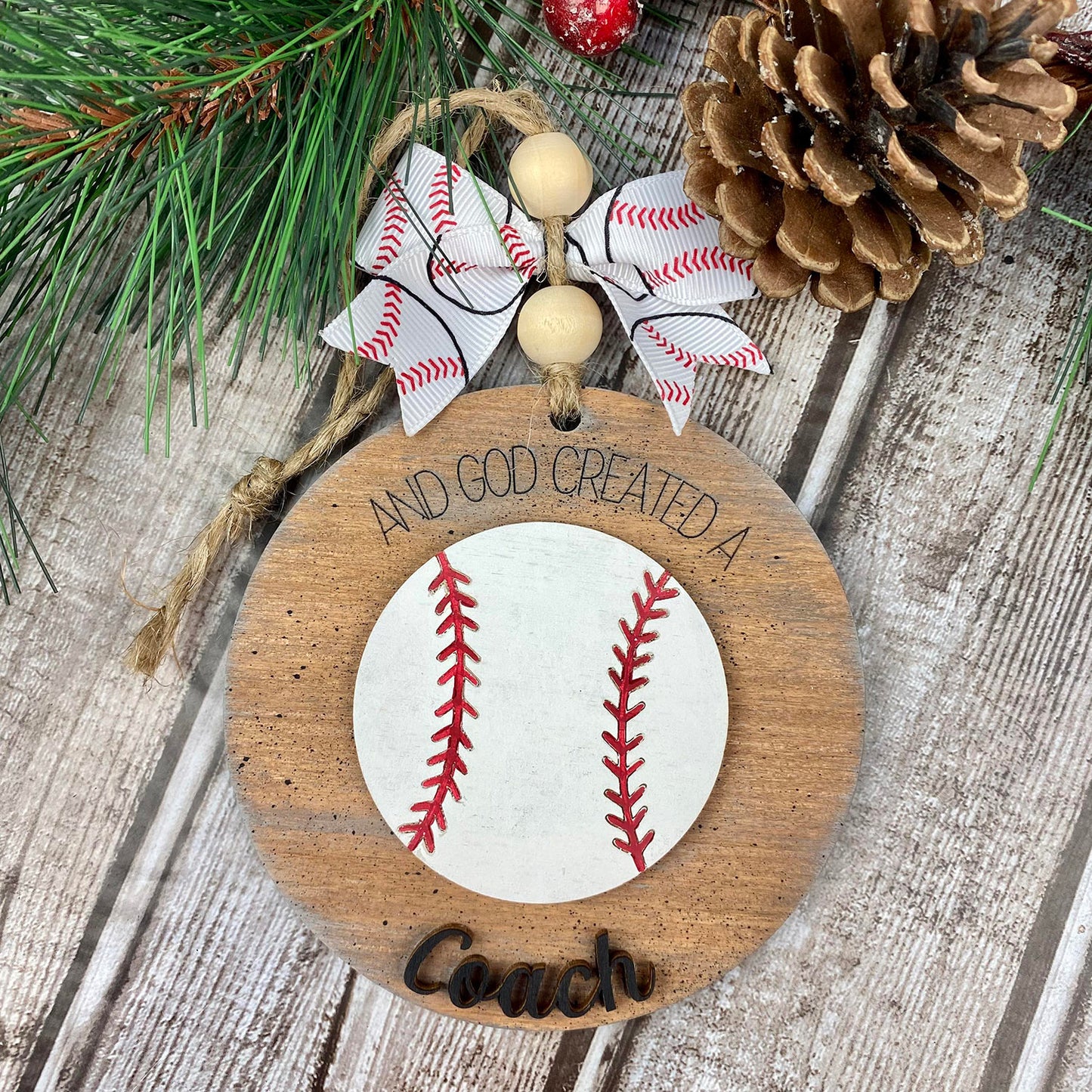 And God Created a Coach - Baseball Christmas Ornament / Gift Tag