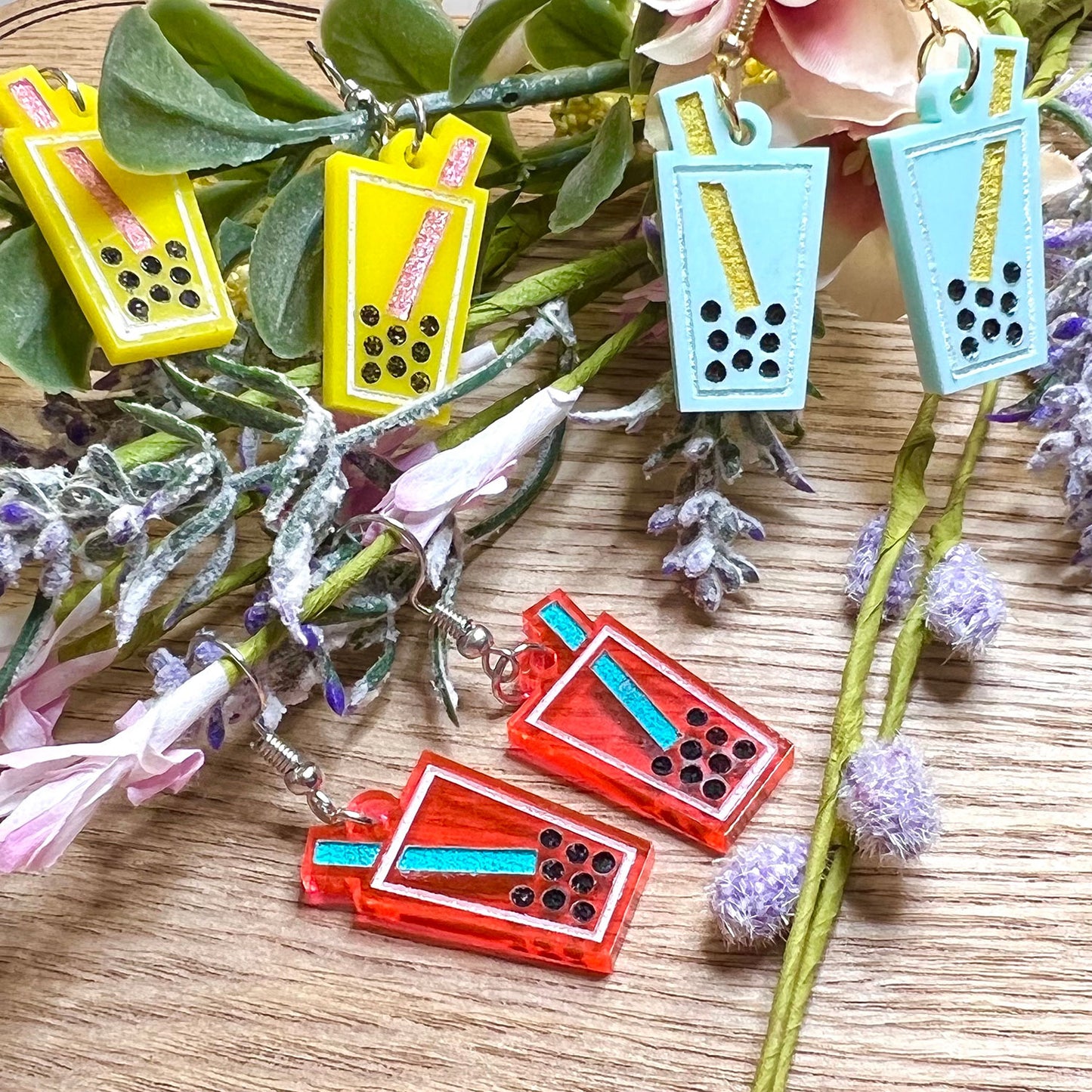 Boba Tea Earrings - Bubble Tea Drink Earrings