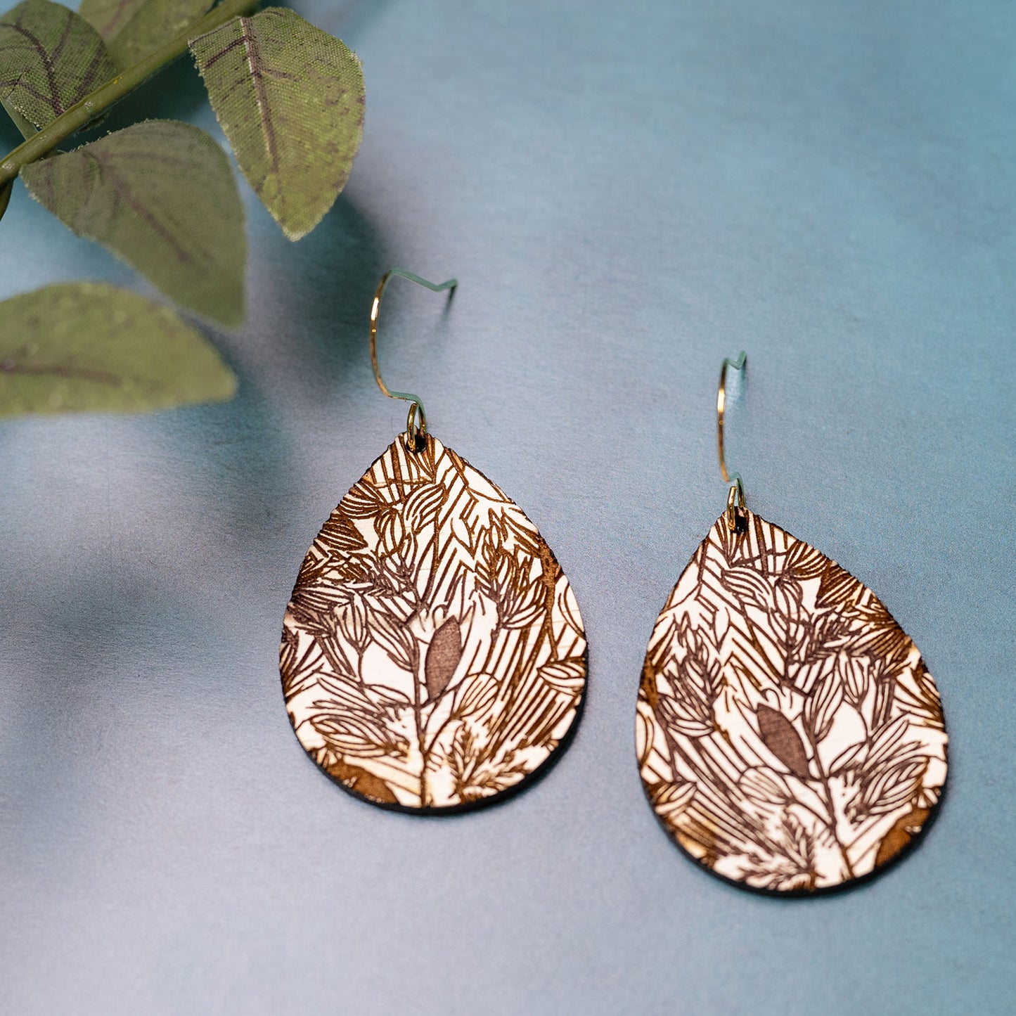 Botanical Leaves and Flowers Dangle Drop Earrings