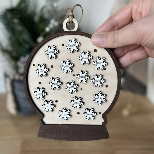 Customizable Family Snow Globe Ornament with Snowflakes Shop