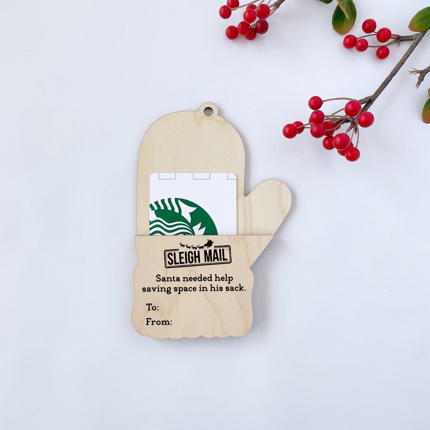 Customizable Winter Mittens Gift Card/Money Holder and Christmas Ornament (Engraved Version)