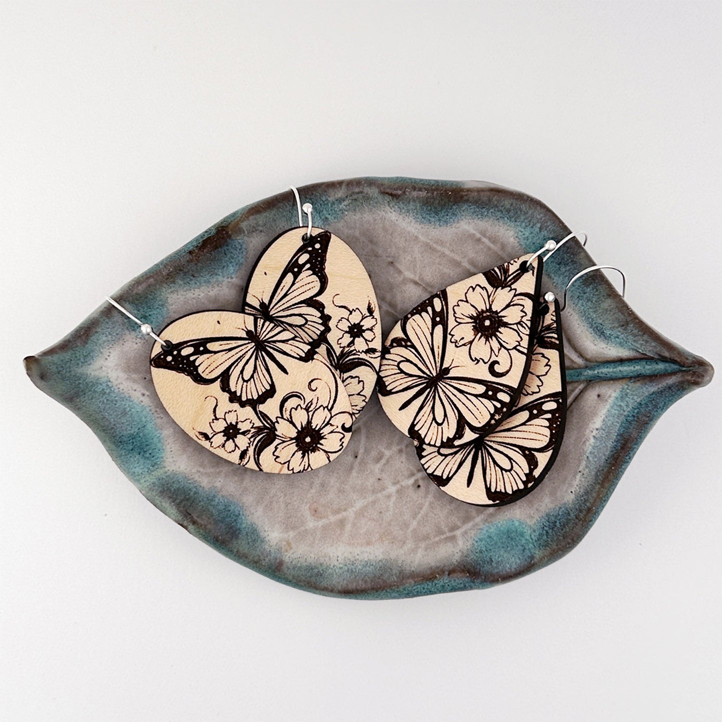 Floral Butterfly Oval Earrings