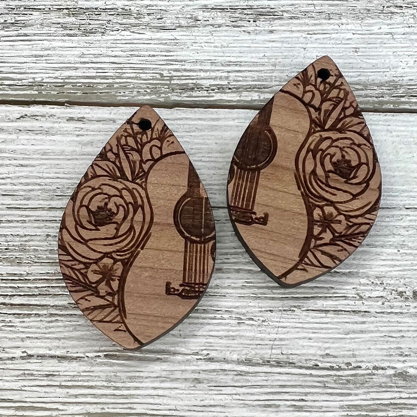 Floral Guitar Teardrop Dangle Earrings