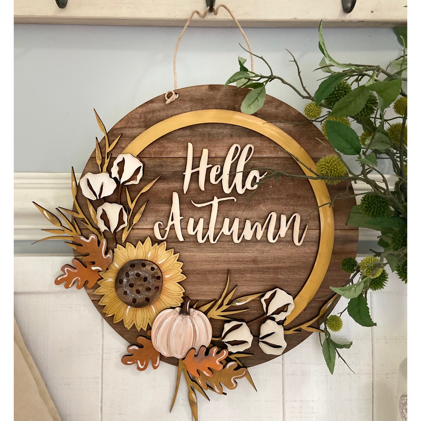 Hello Autumn Sunflower and Pumpkin 16" Door Hanger