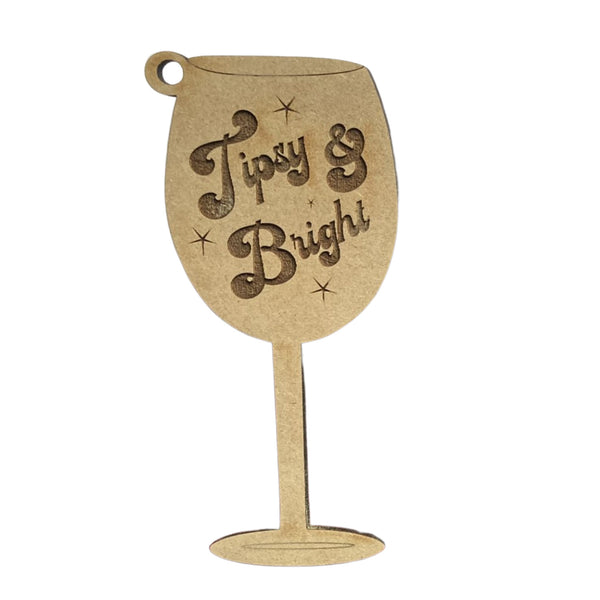 Holiday Wine Glass Ornament - "Tipsy & Bright" – Glowforge Shop