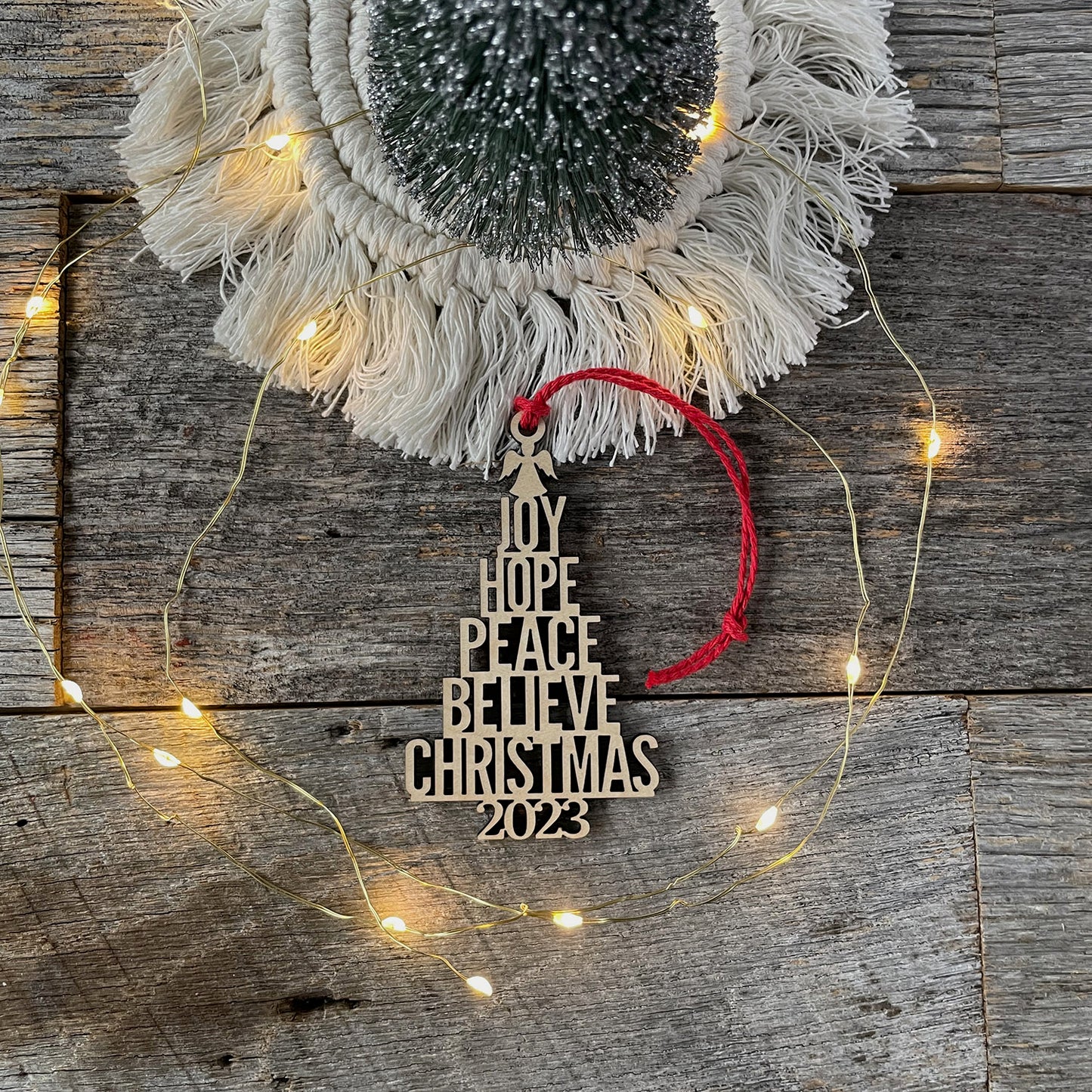 Inspirational Christmas Tree with Stacked Words Ornament / Gift Tag (Slim Version)