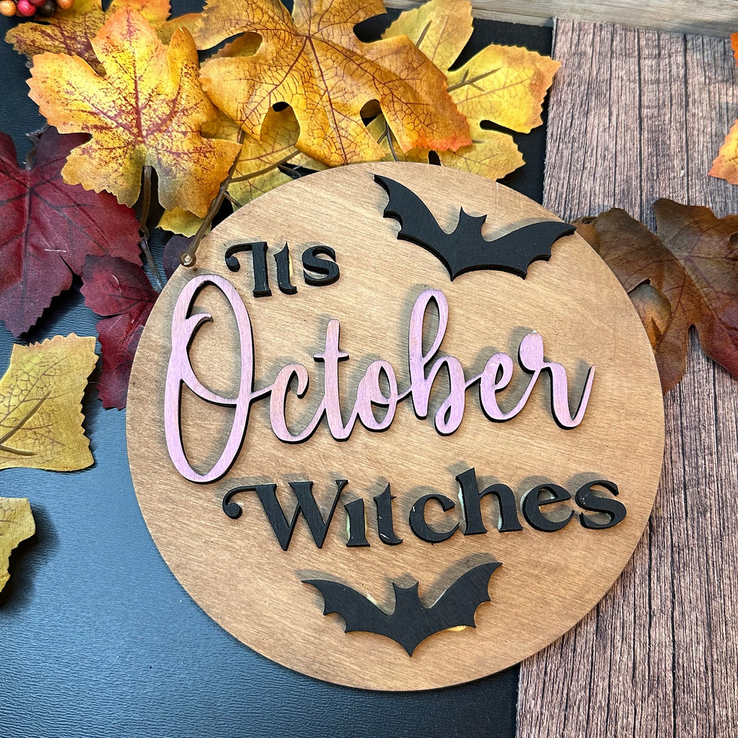 It's October Witches Halloween Bats Door Sign