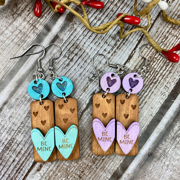 LOVE Be Mine Valentine's Day Heart Dangle Pierced Earrings