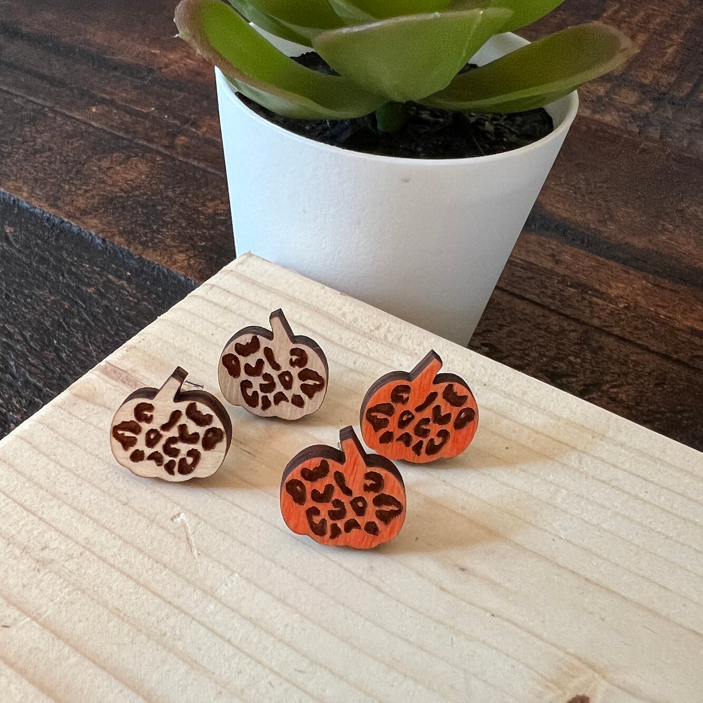 Leopard Print Pumpkin Studs - Pumpkin Fall Autumn Earrings