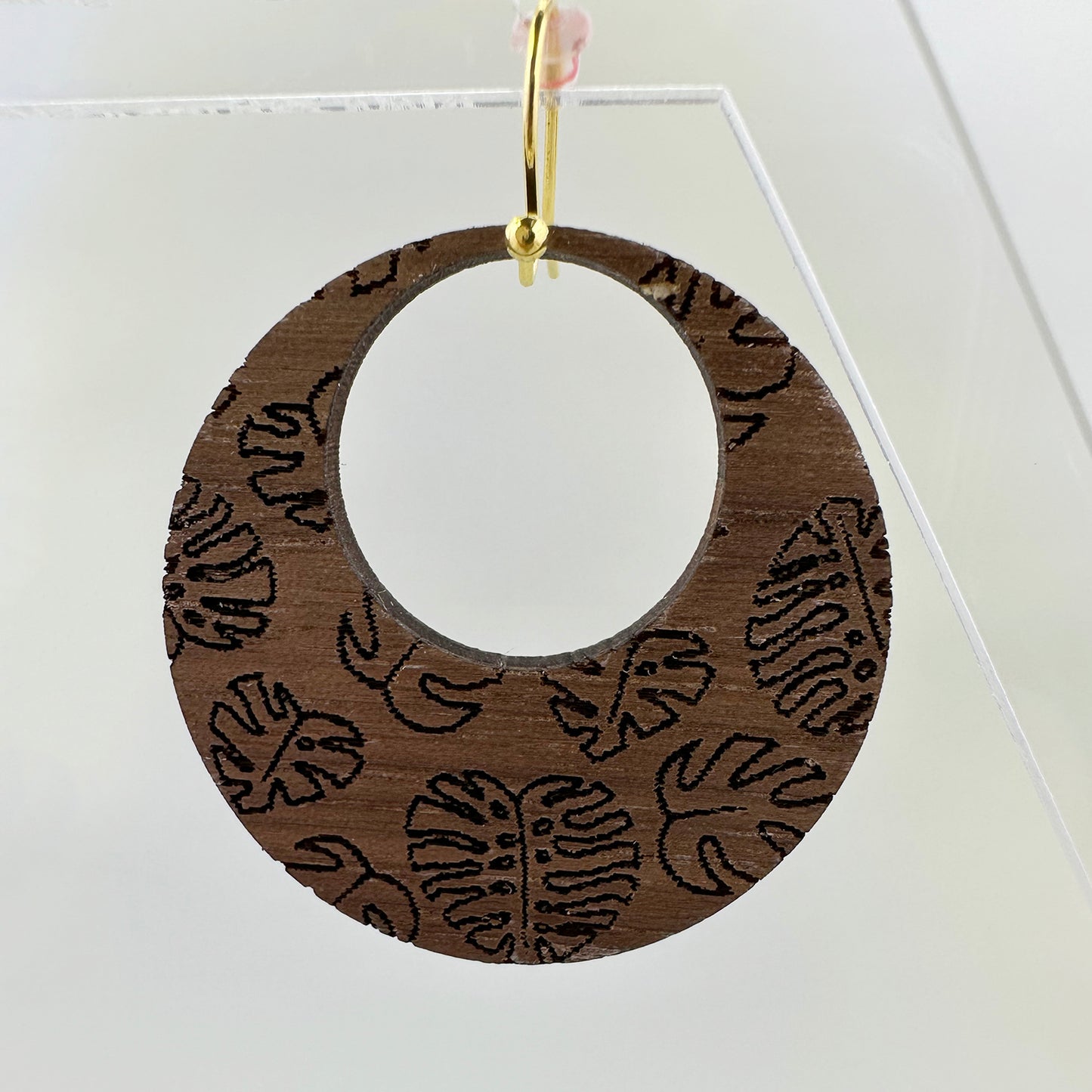 Monstera Leaf Pattern Circle Earrings