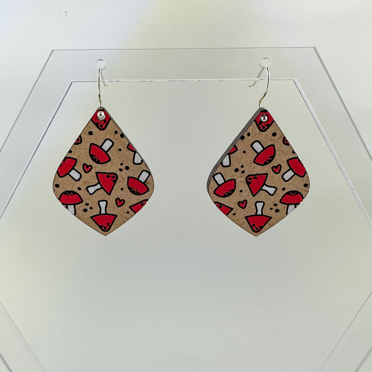 Mushroom Engraved Teardrop Earrings - Cottage Core Earrings