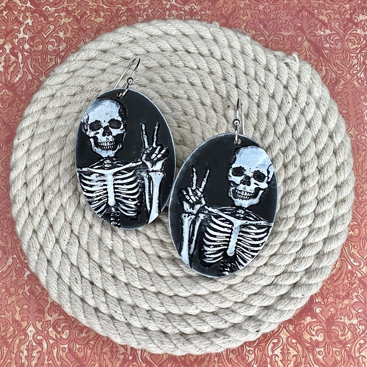 Peace Sign Skeleton Dangle Earrings