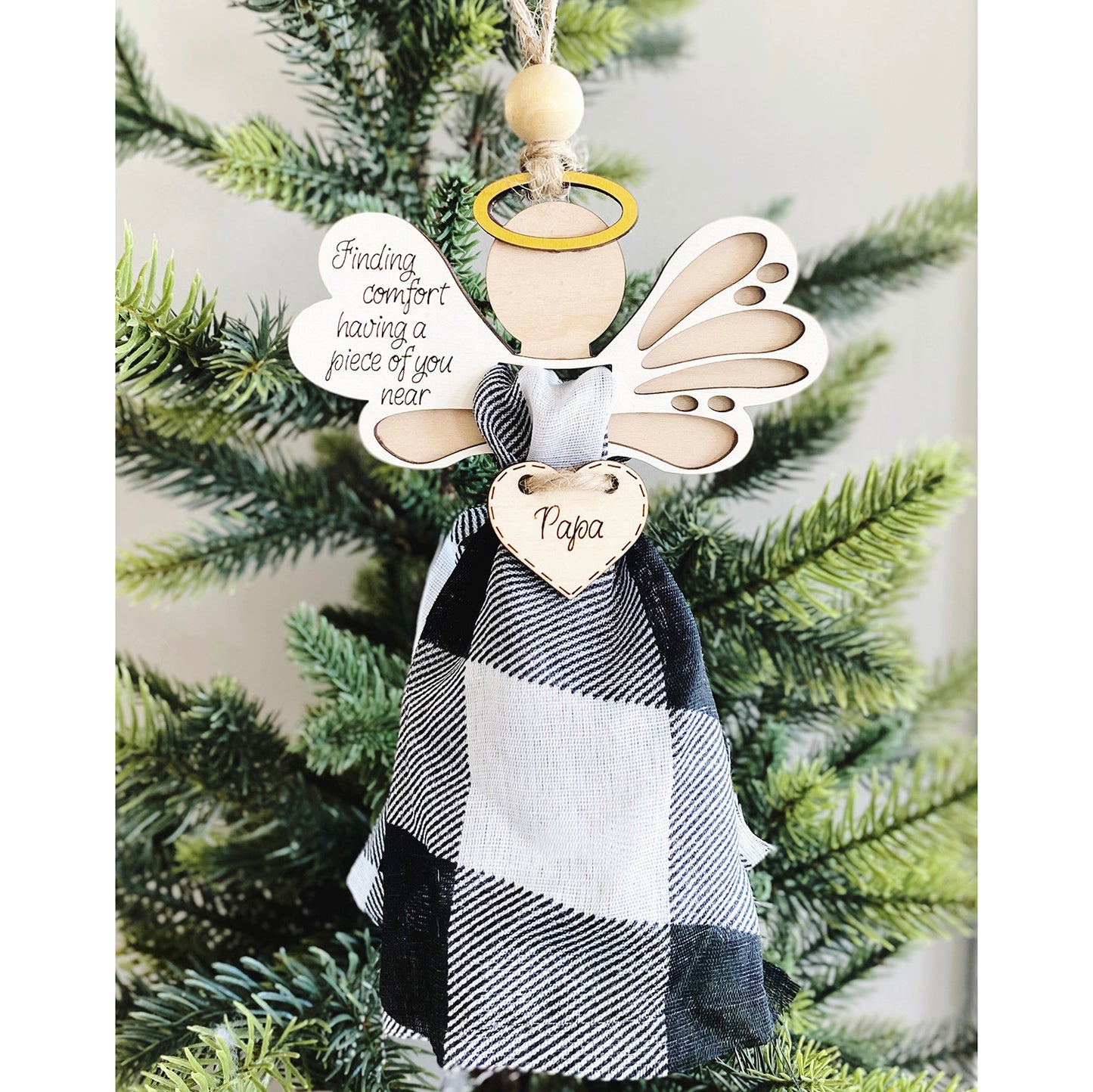 Personalizable Angel Memorial Christmas Ornament With Loved One’s Fabric (Set of 3)