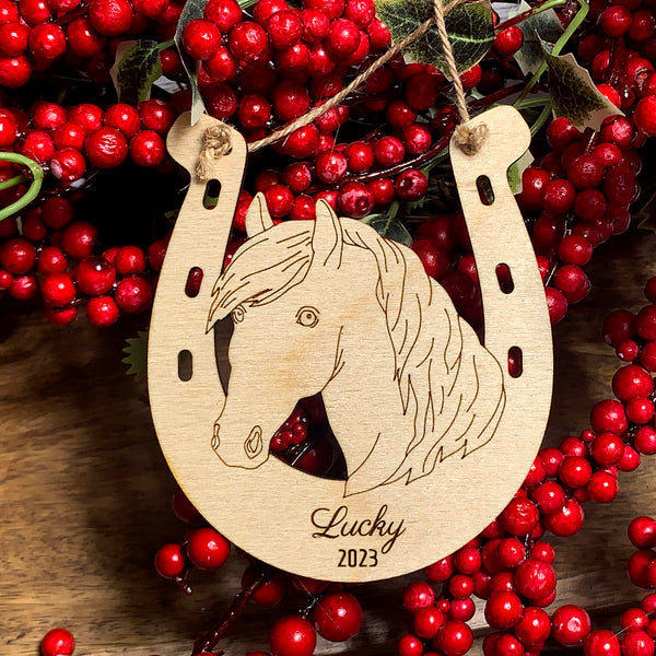Personalizable Luck and Joy Lucky Horseshoe Christmas Ornament