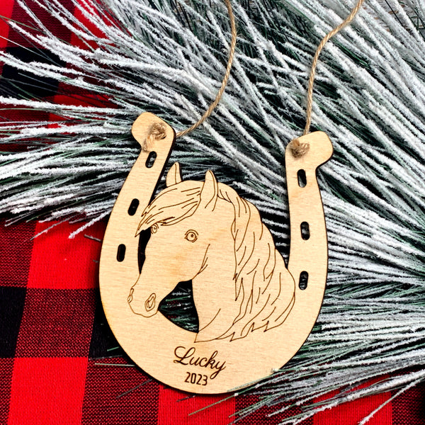 Personalizable Luck and Joy Lucky Horseshoe Christmas Ornament