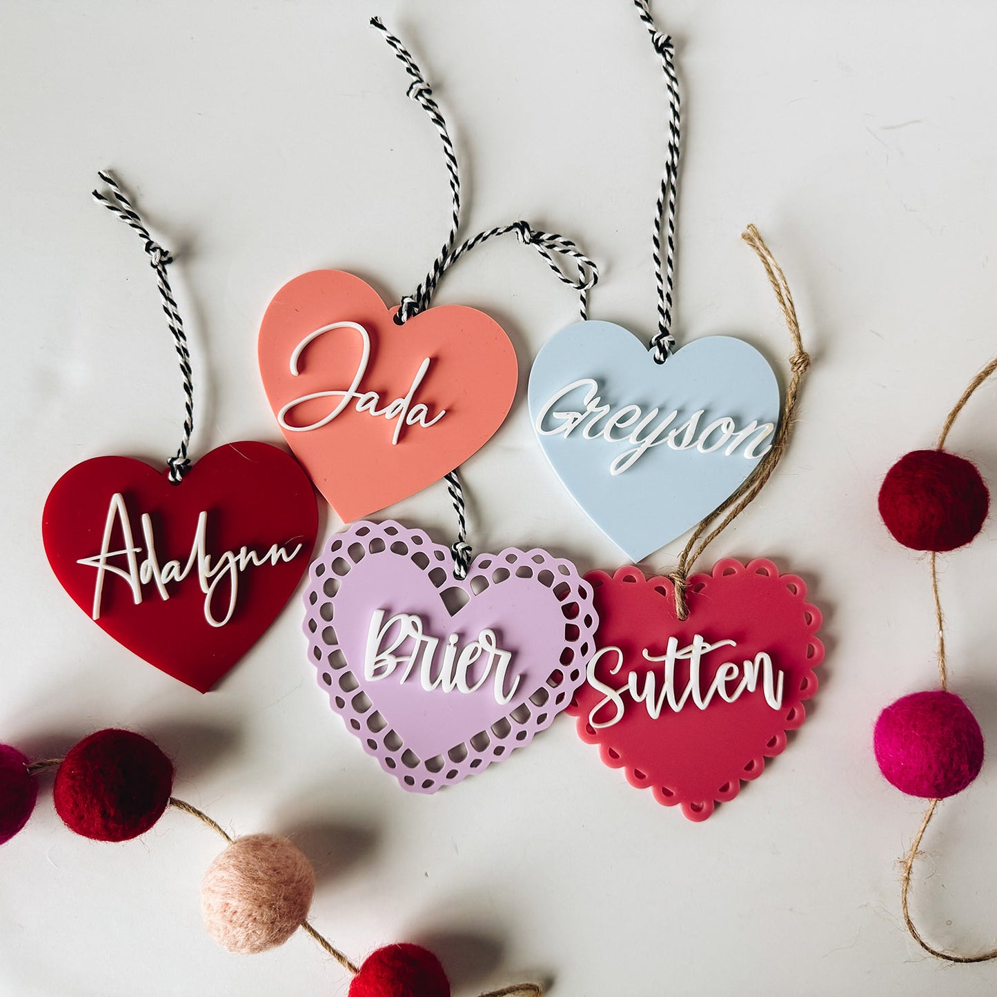 Personalized Scallop and Doily Heart Shaped Tags (Set of 3)