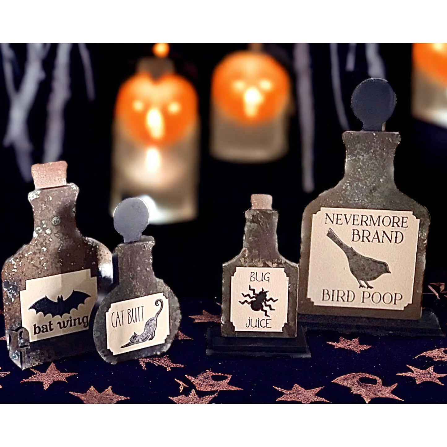 Potion Bottles Shelf Sitters - Witchy Shelf Décor (Set of 4)