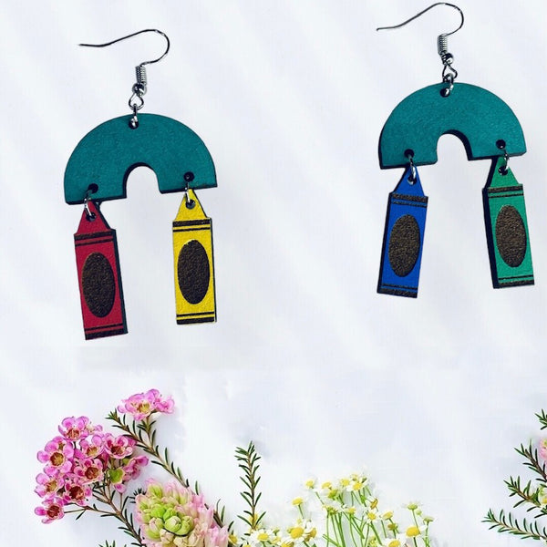 Cute Dangling Crayon Earrings for Teachers, Principals Cute Dangling Crayon Earrings for Teachers, Principals