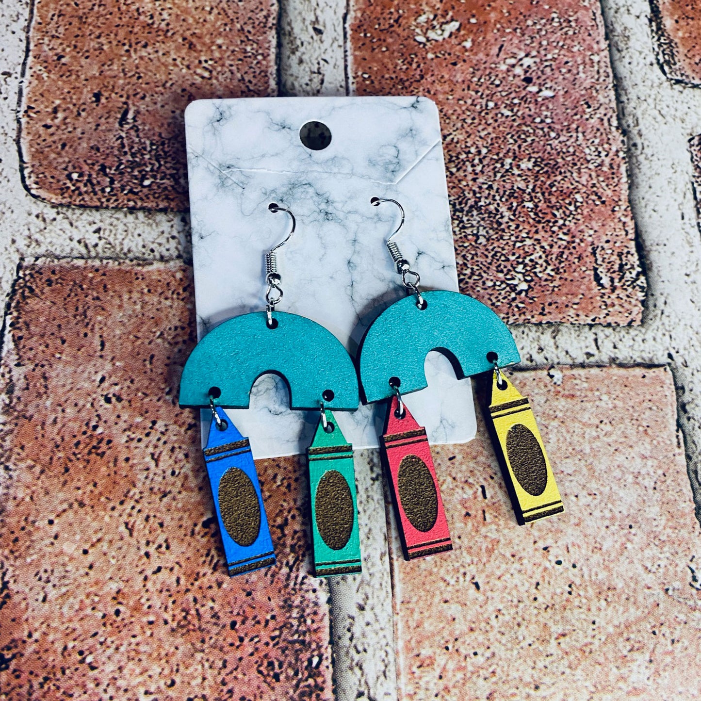 Rainbow Crayon Artist Teacher Earrings