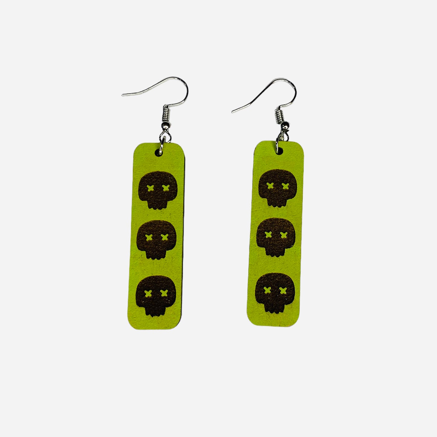Skull Skeleton Bar Engraved Halloween Earrings