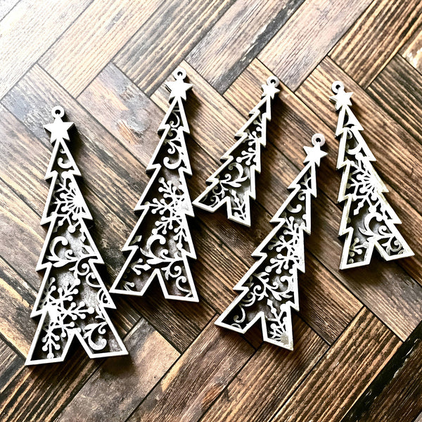 Snowflake Flourish Christmas Tree Ornaments (set Of 5) – Glowforge Shop