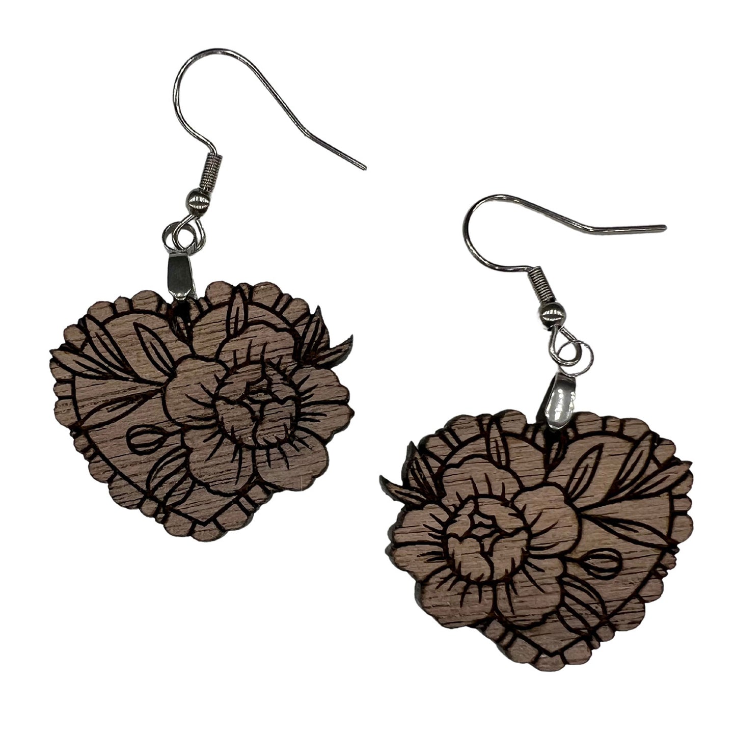 Stained Glass Floral Heart Dangle Earrings