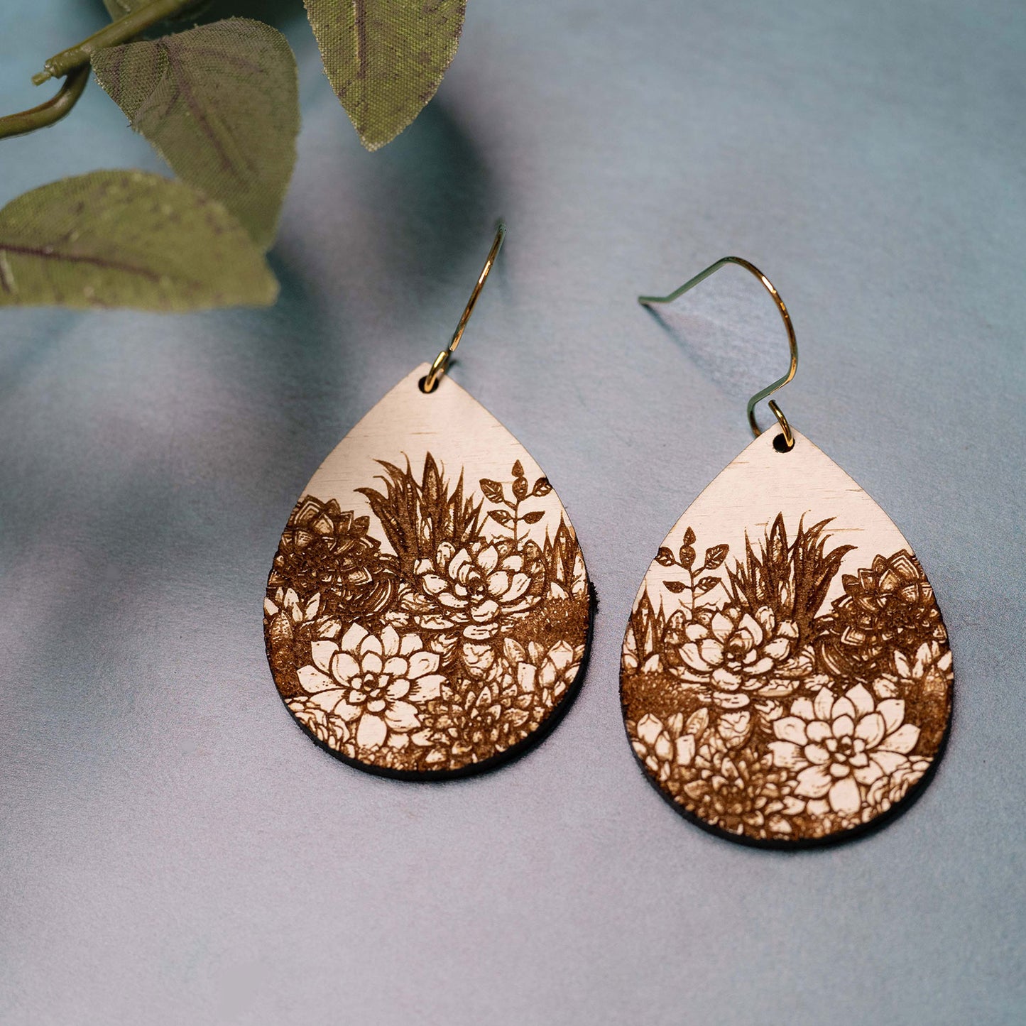 Succulent Dangle Teardrop Earrings