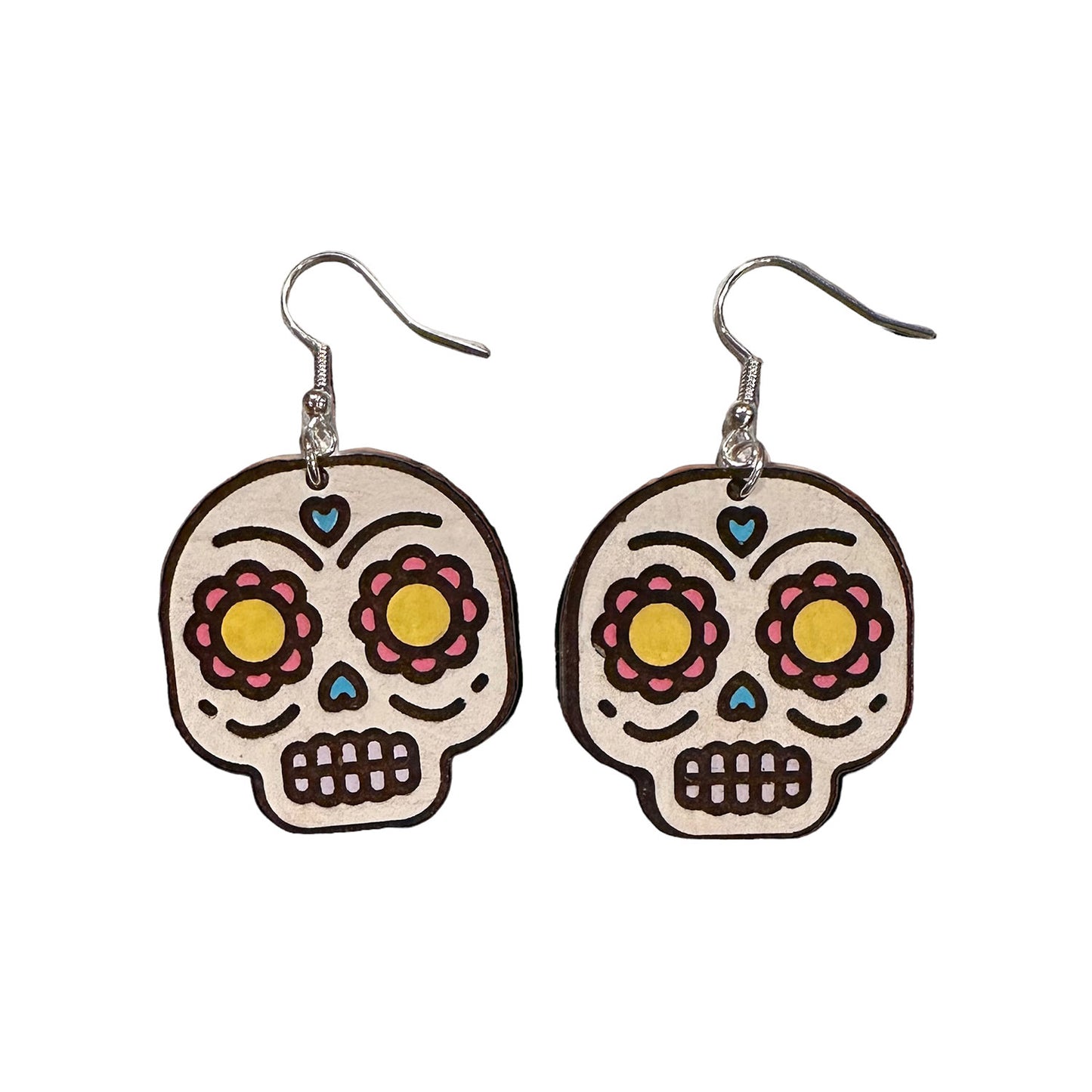 Sugar Skull with Floral Eyes Dangle Earrings
