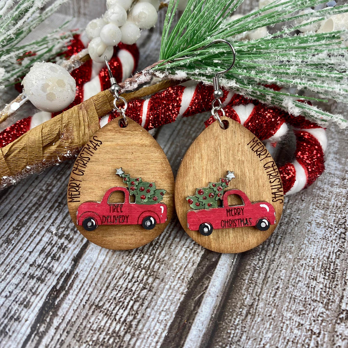 Vintage Christmas Truck Teardrop Earrings