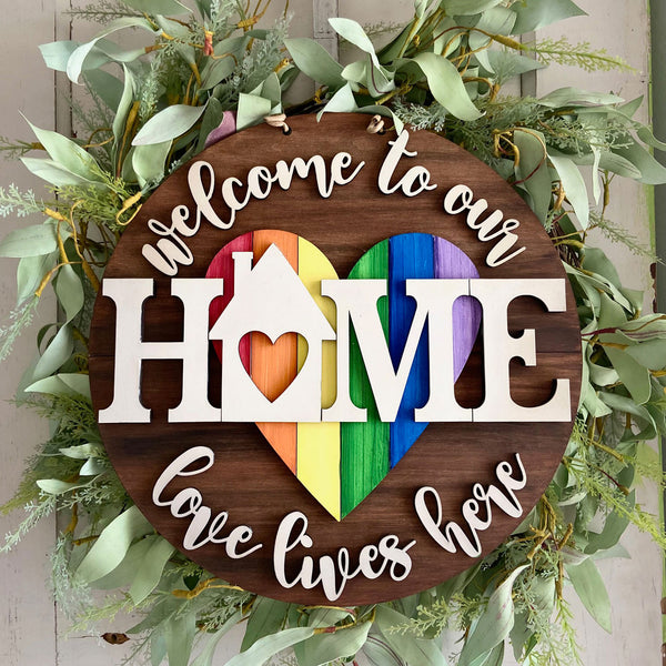 XBGJMY Targa Rotonda In Legno "Bless This Home With Love And Laughter" Con Fiocco E Foglie Verdi, 30,5 Cm, Decorazione Da Parete Per Porta D'ingresso, Stile Fattoria