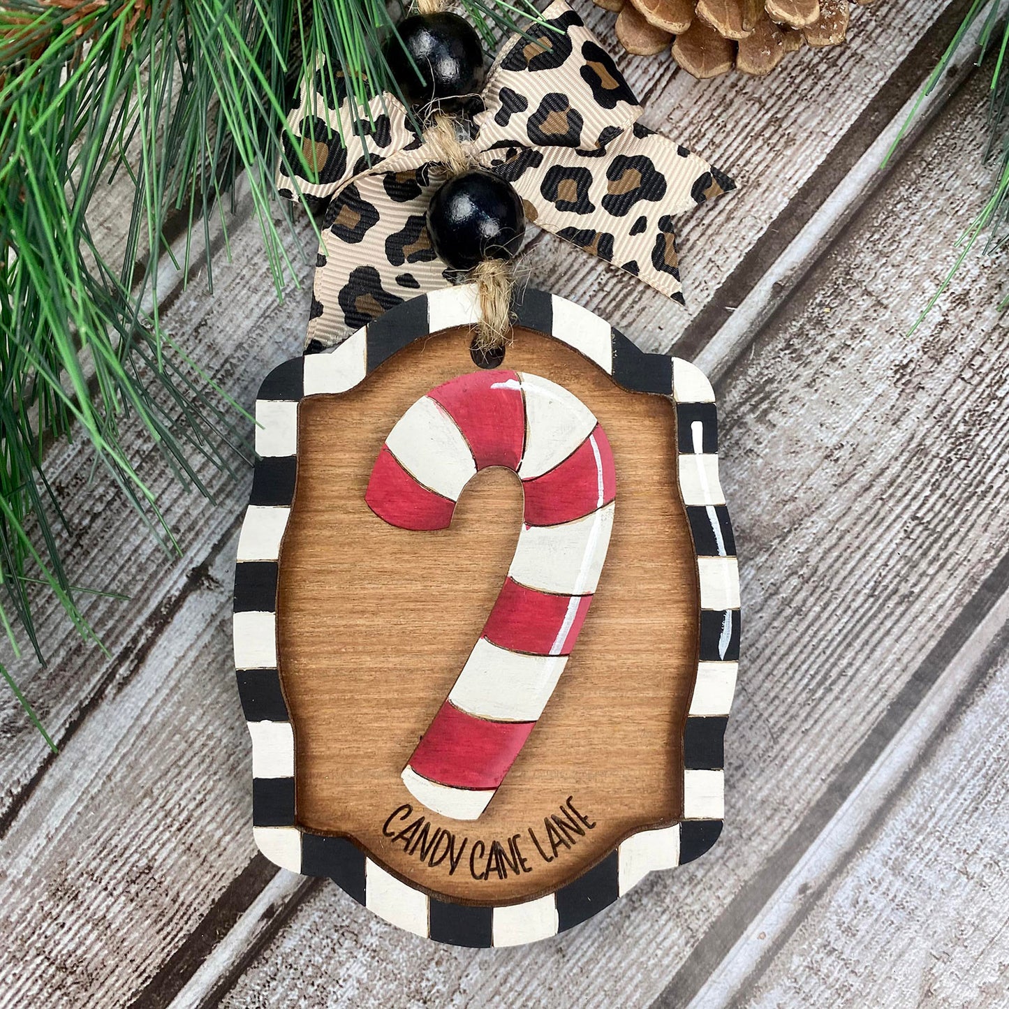 Whimsical 2-Layer Candy Cane Ornament / Gift Tag