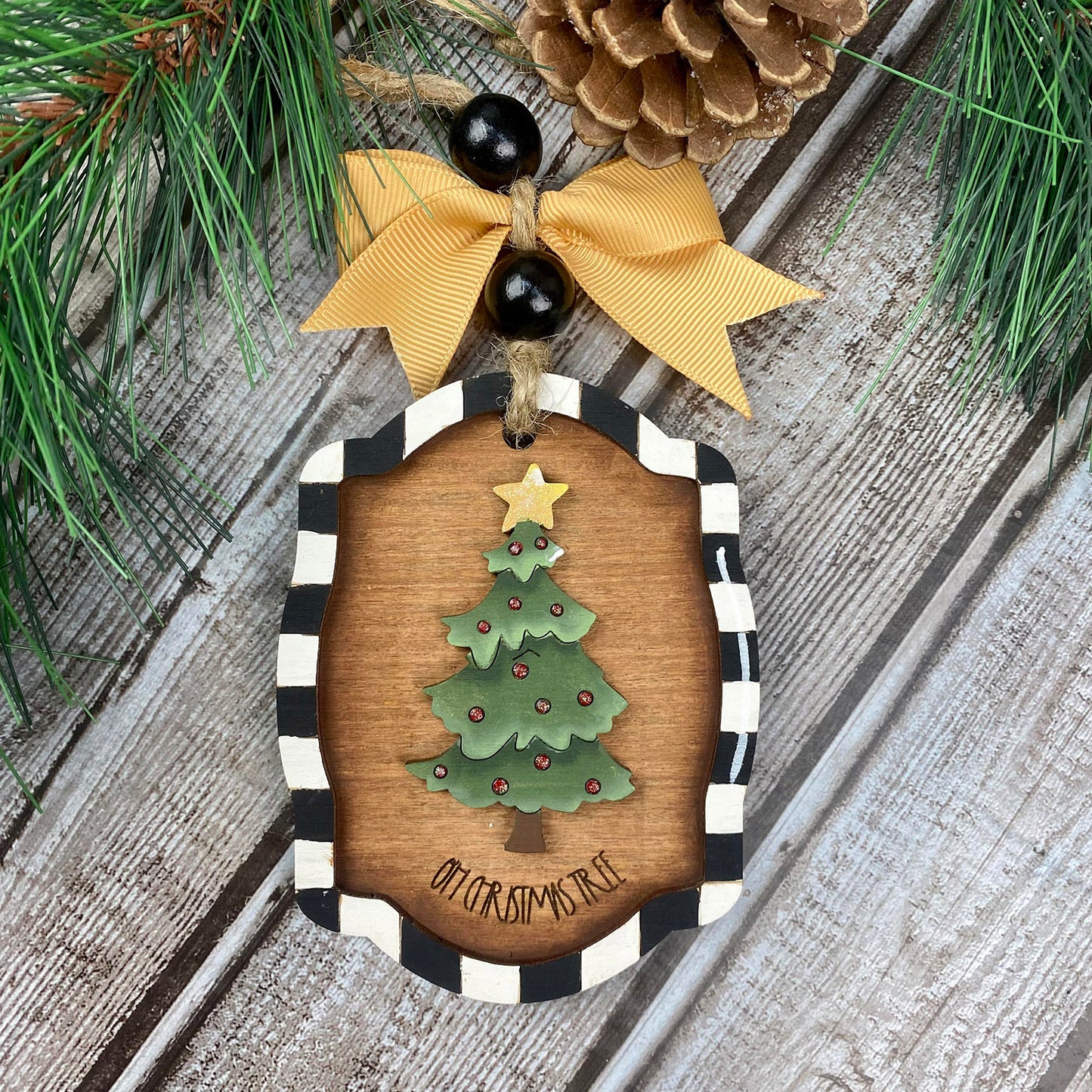 Whimsical 2-Layer Christmas Tree Ornament / Gift Tag