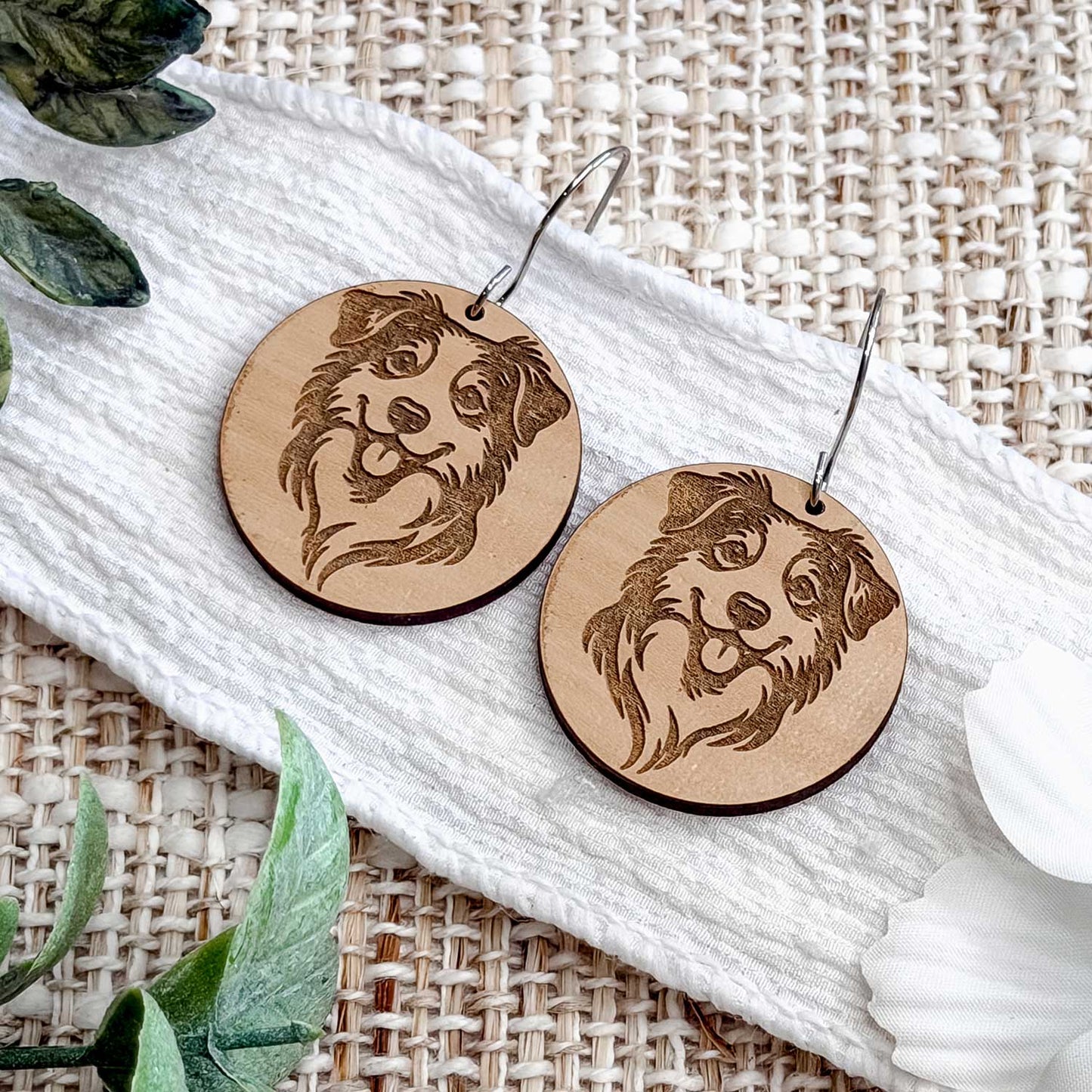 Australian Shepherd Engraved Disc Earrings - Glowforge