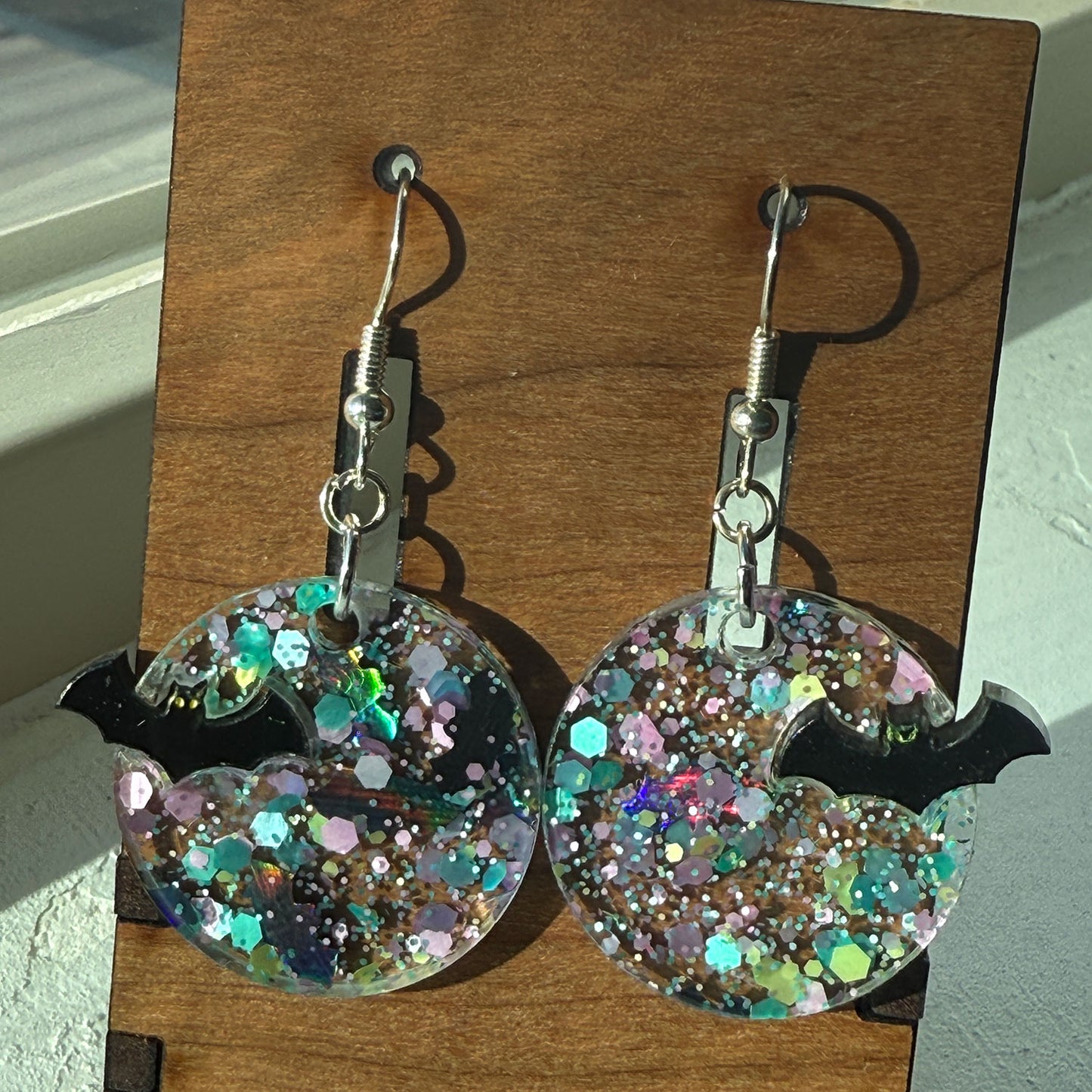 Bats in Flight Against the Moon Earrings - Glowforge