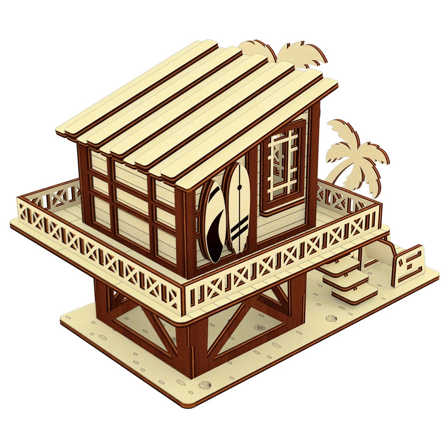 Beach Tropical House Miniature with a Palm - Glowforge