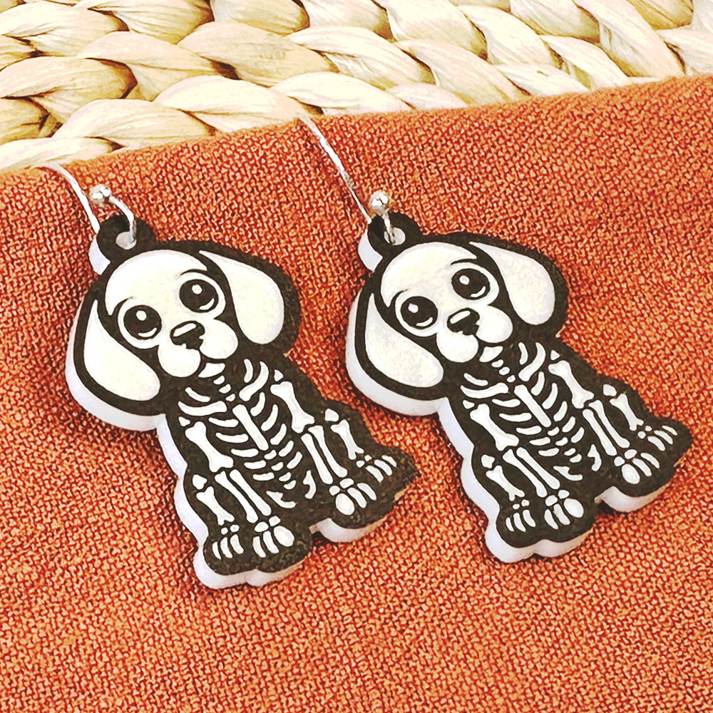 Beagle Dog Halloween Skeleton Earrings - Glowforge