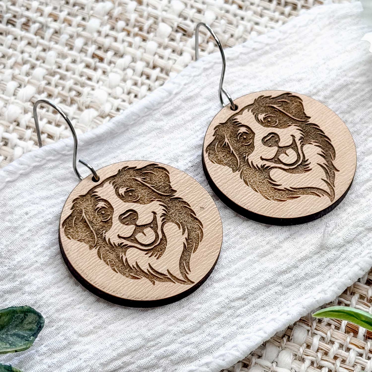 Bernese Mountain Dog Engraved Disc Earrings - Glowforge