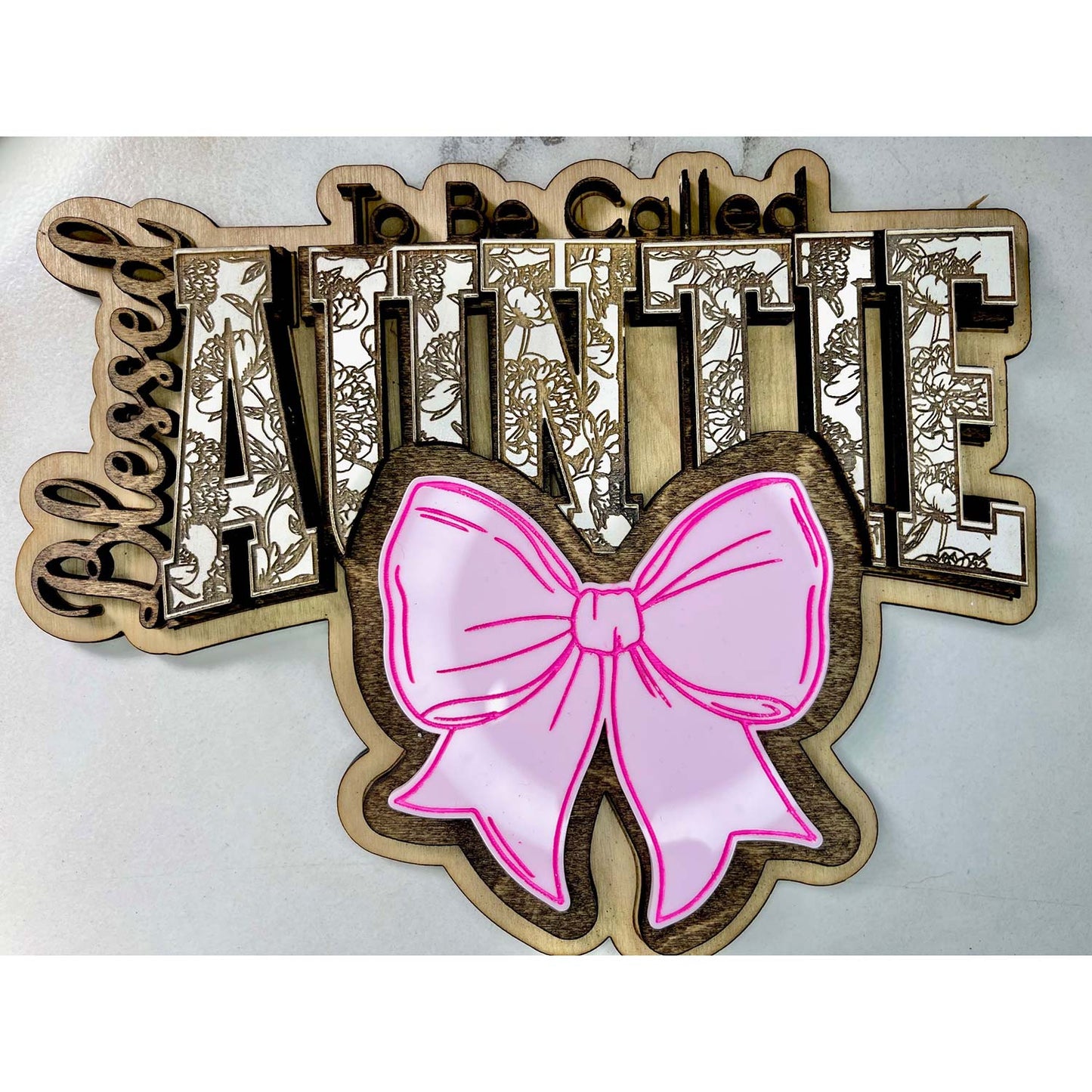 Blessed To Be Floral Auntie Wall Hanger - Glowforge