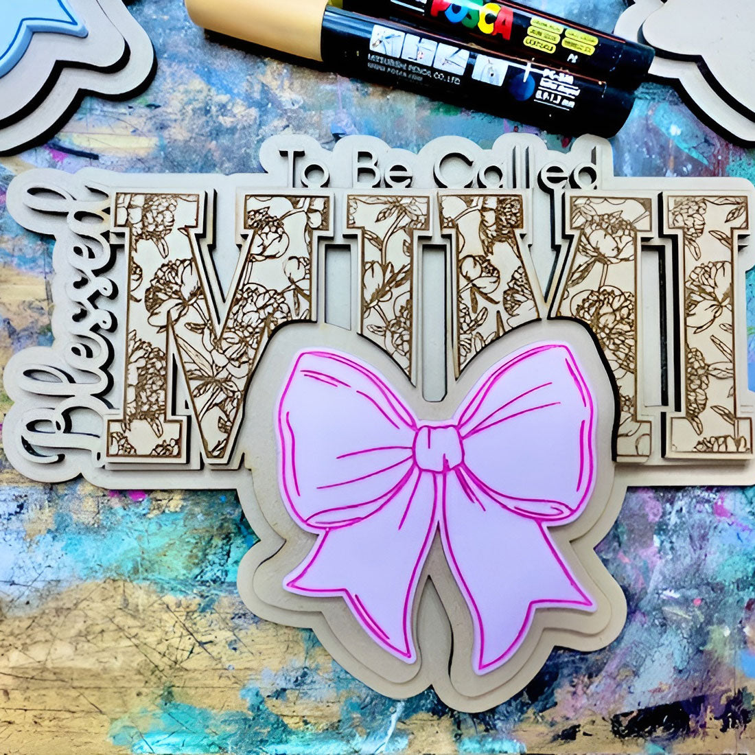 Blessed To Be MIMI Floral Wall Hanger - Glowforge