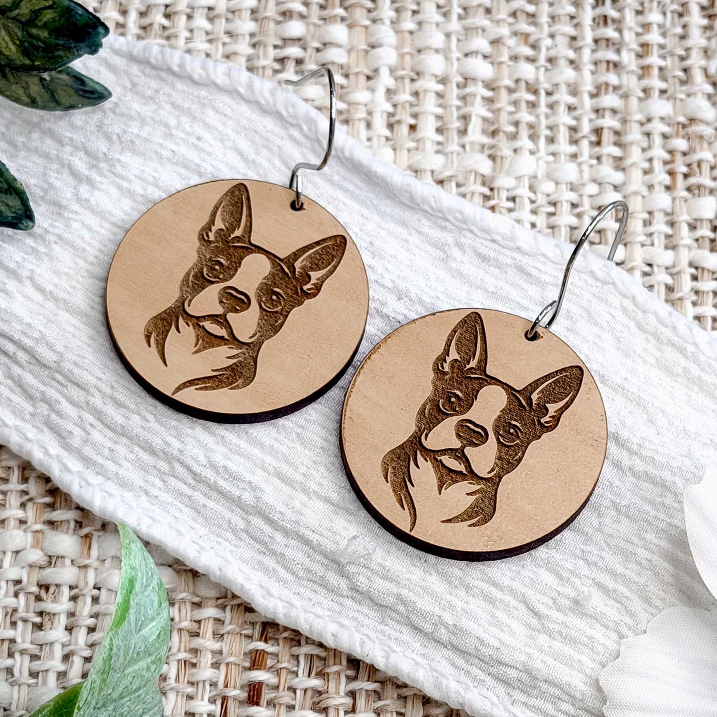 Boston Terrier Engraved Disc Earrings - Glowforge