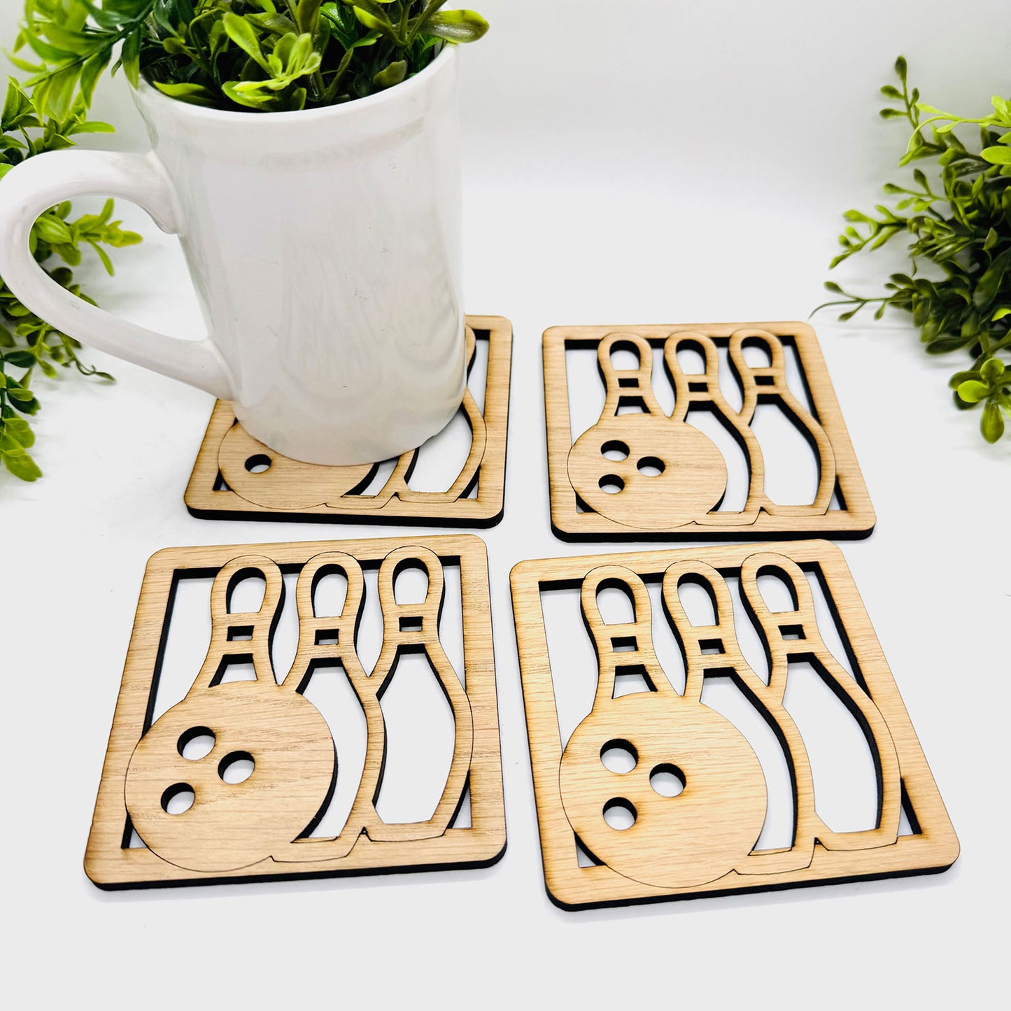 Bowling Ball and Pins Coaster (Set of 4) - Glowforge