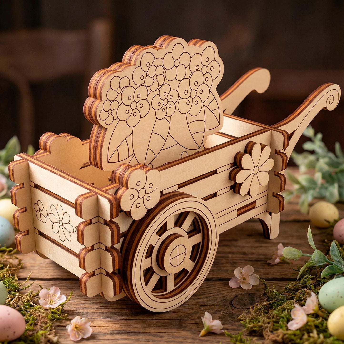 Bunny with Flower Cart - Easter & Spring Decoration - Glowforge