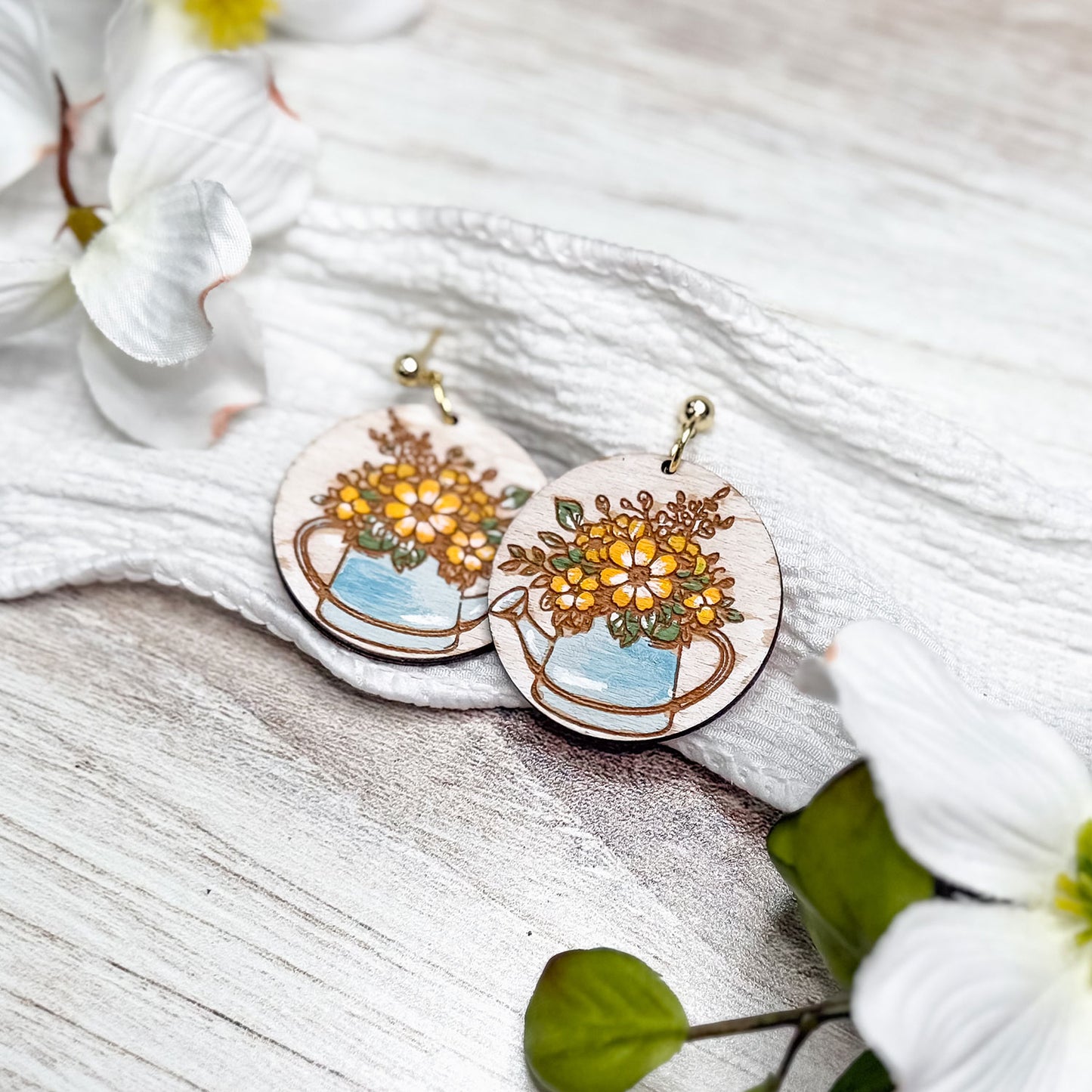 Charming Floral Watering Can Earrings - Glowforge