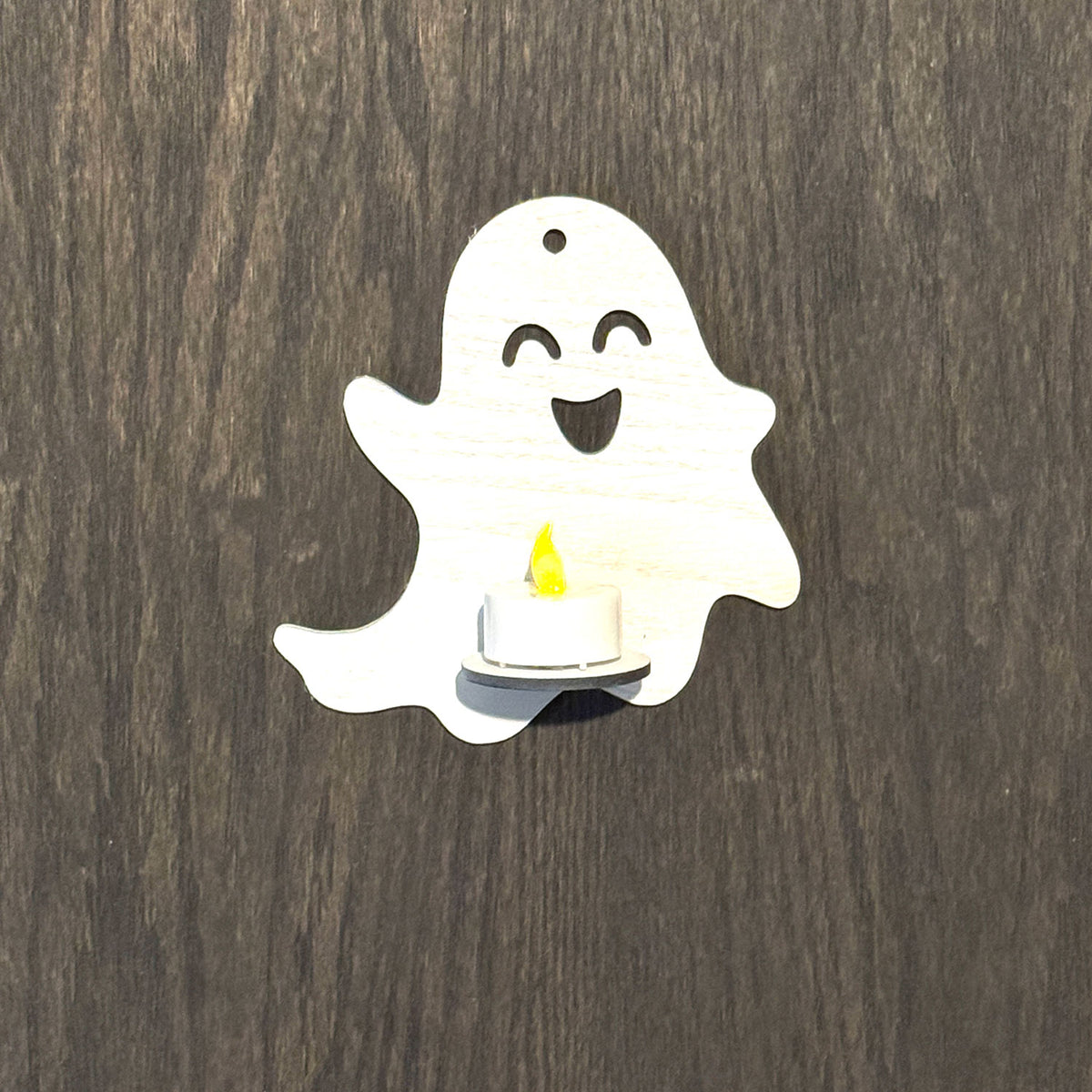 Cheery Ghost LED Tea Light Candle Holder - Halloween Wall Decor - Glowforge