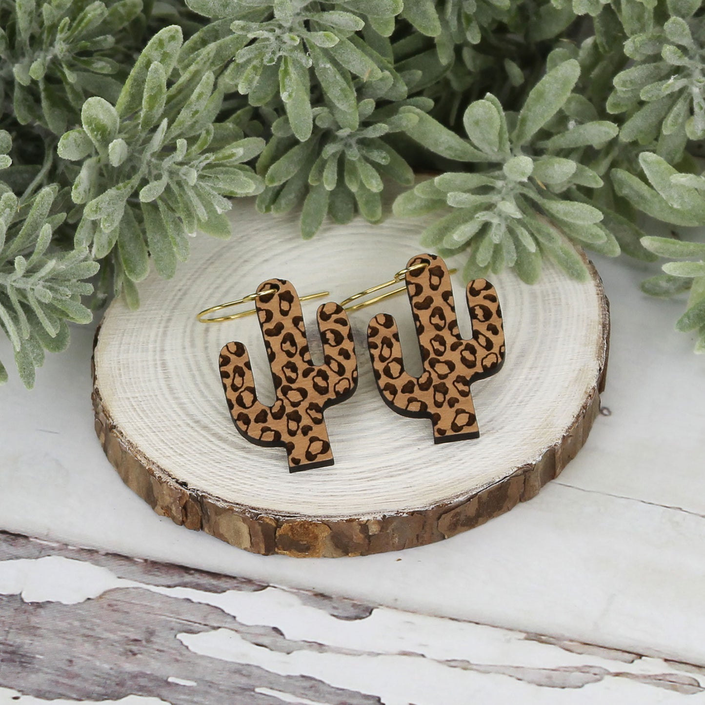 Cheetah / Leopard Print Cactus Earrings (Set of 2 Sizes)