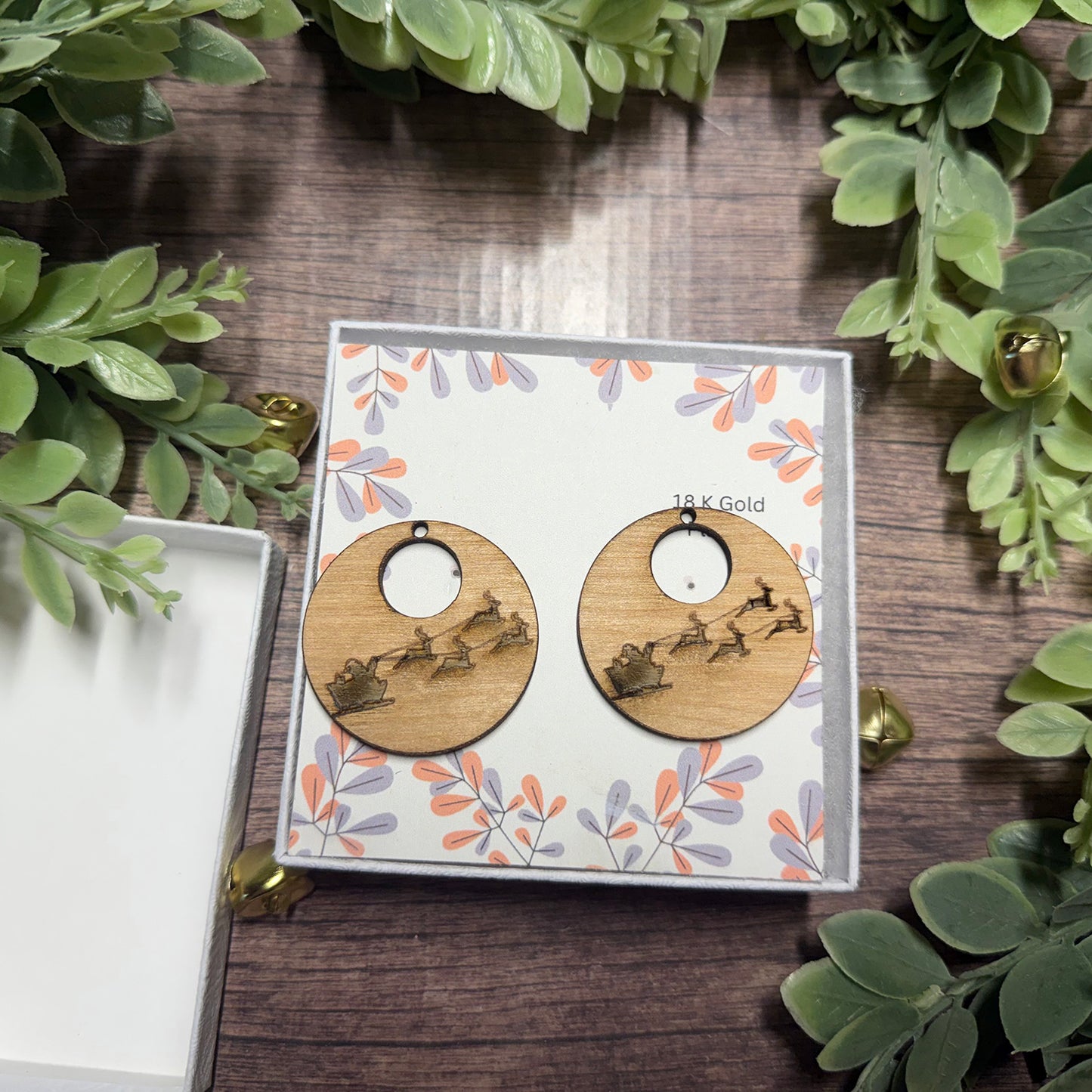 Christmas Santa Sleigh with Reindeer Dangle Earrings - Glowforge